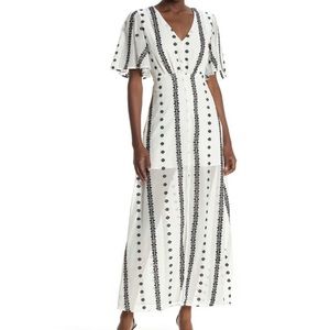 One One Six White Black Embroidered Maxi Dress